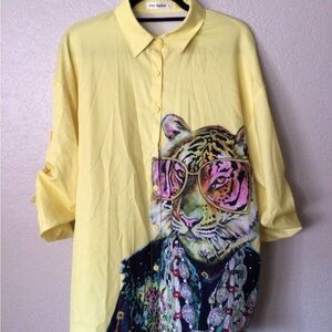 Yellow Tiger Graphic button up Shirt